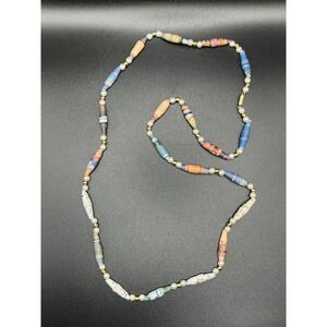 Paper Bead Necklace Colorful Artisan Statement Jewelry Boho Handmade Faux Pearls